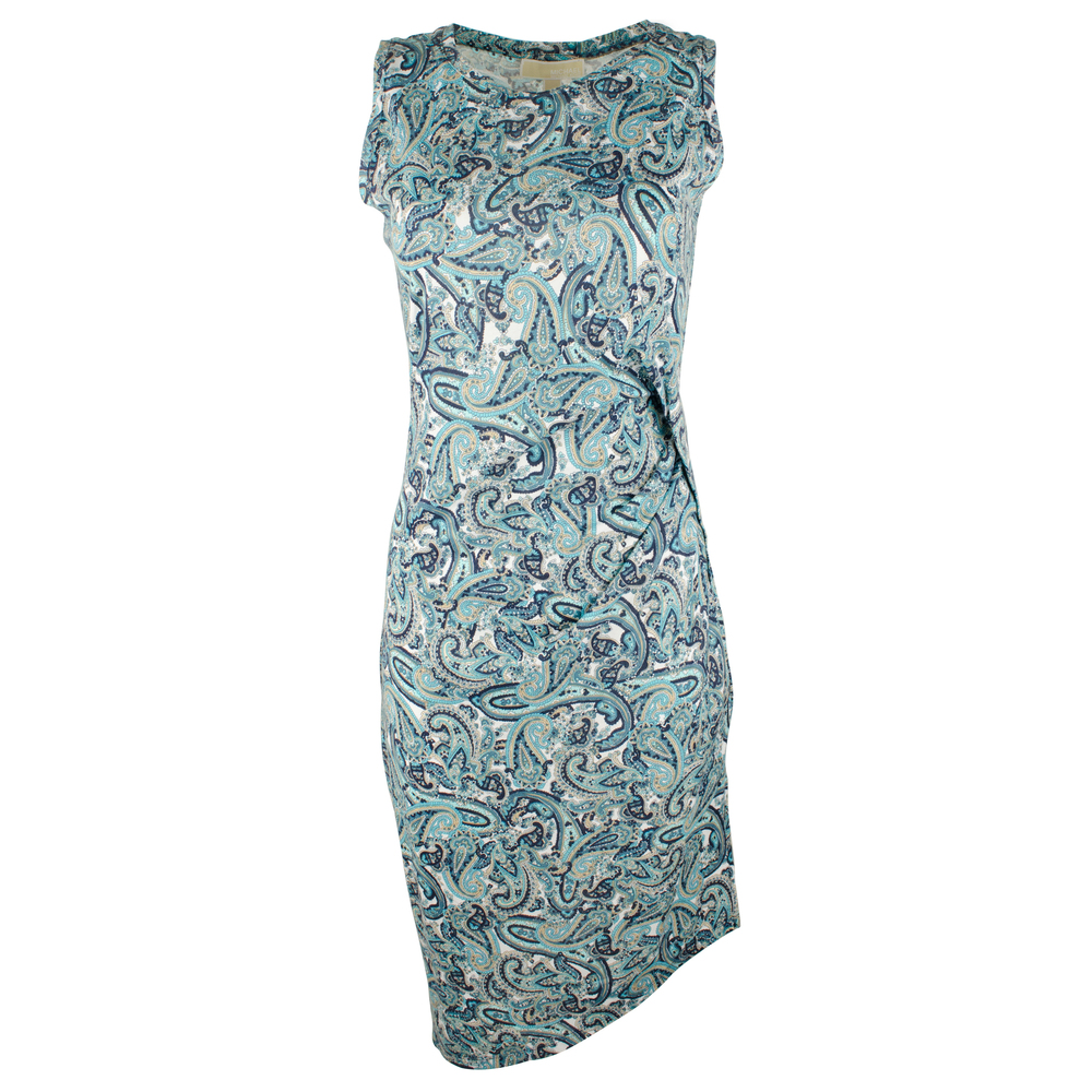 Michael Kors Women's Paisley Crew Neck Drape Sleeveless Dress Small